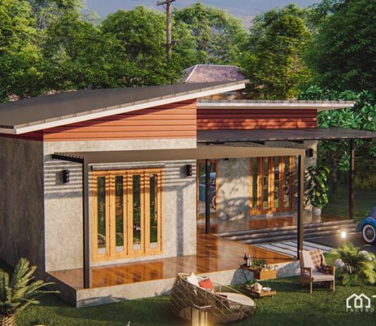 แบบบ้านโมเดิร์นรูปทรงตัวแอล 2 ห้องนอน 2 ห้องน้ำ พื้นที่ใช้สอย 130 ตรม