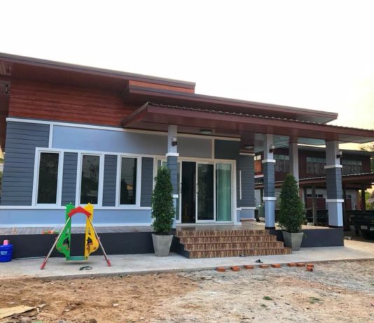 ไอเดีย สร้างบ้านโมเดิร์นชั้นเดียวโมเดิร์นยกพื้นสูง พื้นที่ใช้สอย 98 ตรม