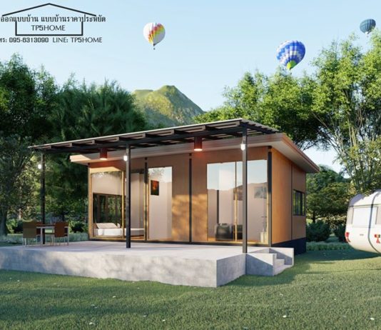 บ้านพักอาศัยสไตล์บ้านตากอากาศ โครงเหล็กผนังเบา พื้นที่ใช้สอย 84 ตรม