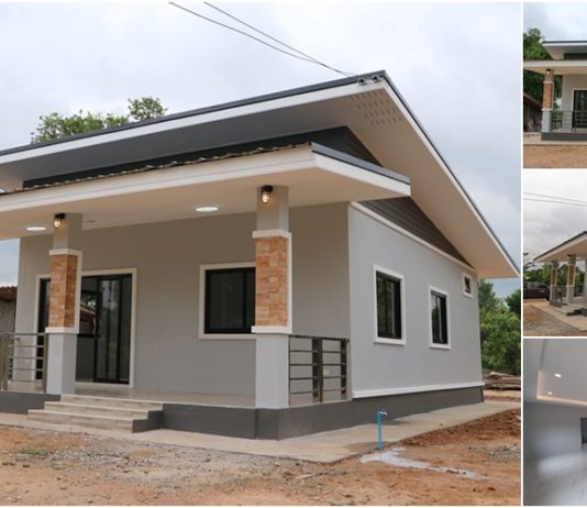 บ้านโมเดิร์นเพิงแหงนสีเทา 2 ห้องนอน 1 ห้องน้ำ พื้นที่ใช้สอย 84 ตารางเมตร