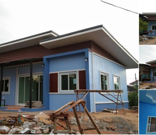บ้านสไตล์เรียบง่ายทรงแหงน 2 ห้องนอน 1 ห้องน้ำ พื้นที่ใช้สอย พื้นที่ใช้สอย 64 ตารางเมตร.