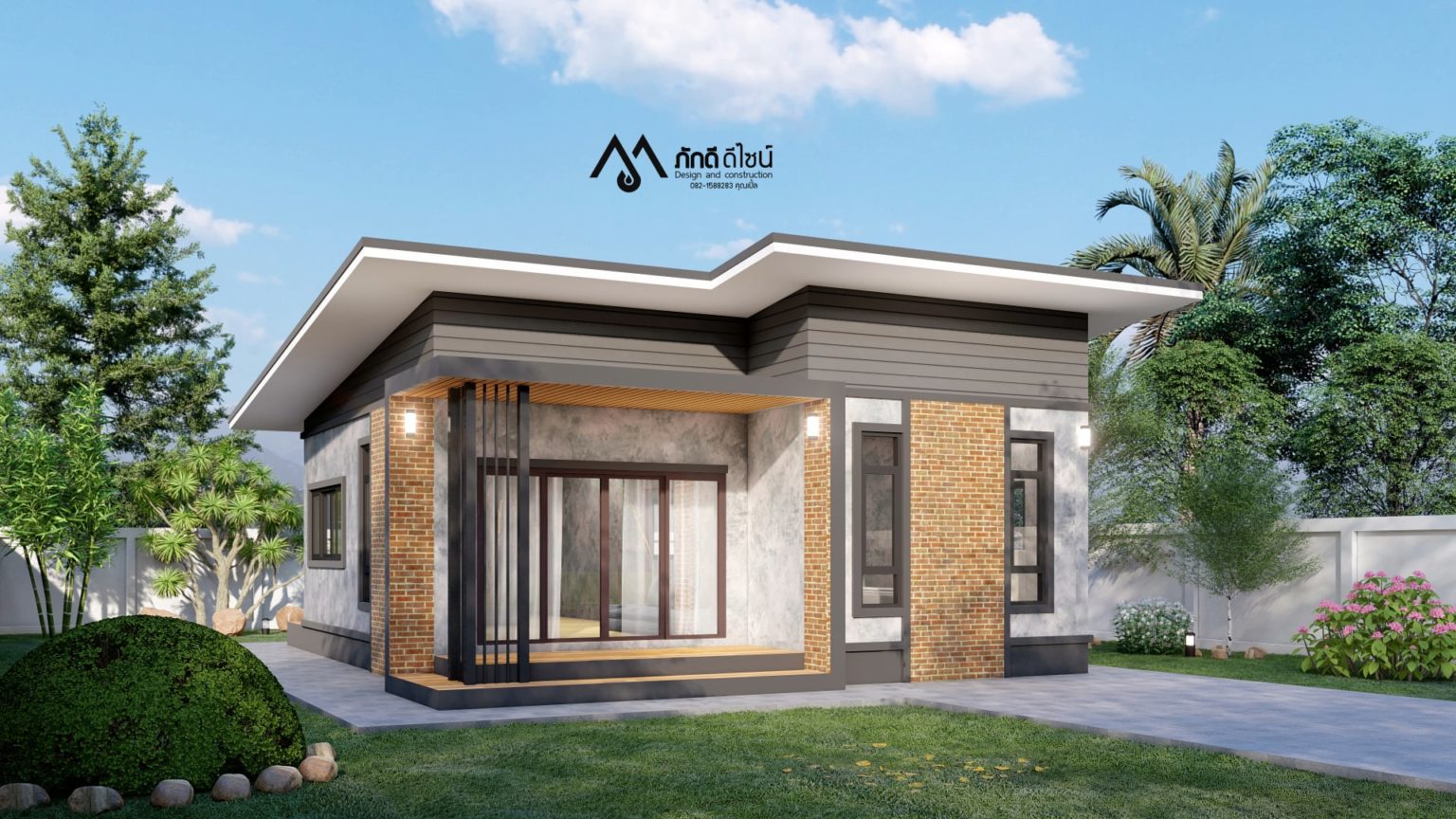 แบบบ้านโมเดิร์นตัวแอลแนวลอฟท์ 2 ห้องนอน 1 ห้องน้ำ พื้นที่ใช้สอย 75 ...