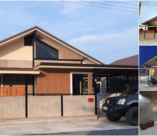 บ้านทรงจั่วแบบปูนเปลือยแนวอลฟท์ 2 ห้องนอน 2 ห้องน้ำ พื้นที่ใช้สอยประมาณ 70 ตารางเมตร