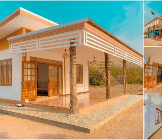 แบบบ้านเพิงแหงนเรียบง่าย 2 ห้องนอน ตกแต่งภายในสไตล์มินิมอล