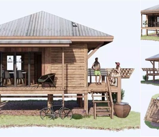 แบบบ้านไม้ยกพื้นขนาดเล็ก 1 ห้องนอน 1 ห้องน้ำ เหมาะสร้างบ้านสวน