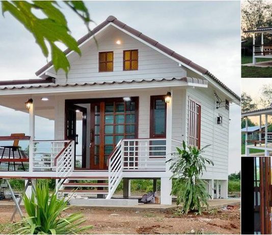 ไอเดียบ้านสวนขนาดเล็กยกพื้นเตี้ย มีระเบียงพักผ่อนกว้างๆ